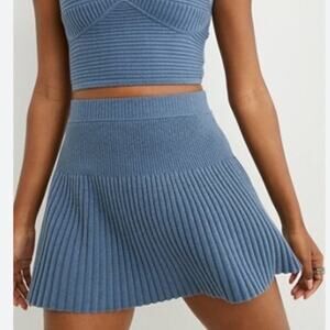 Aerie Take Charge Wool Blend Ribbed Sweater Knit Skirt Marbled Blue Size Large